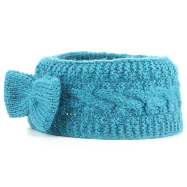 Cable knit acrylic blend headband with bow - Teal