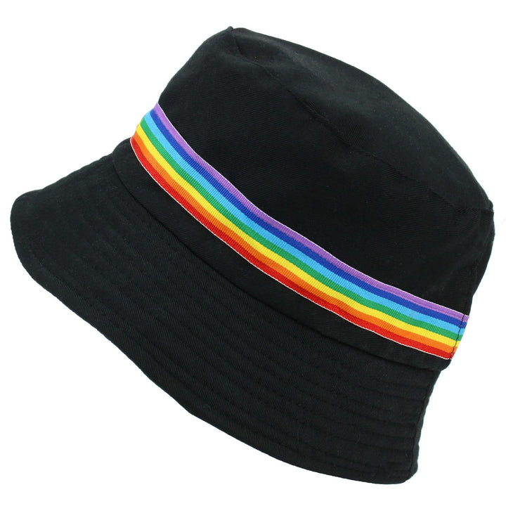 Canvas Bucket Hat - Black Rainbow Stripe