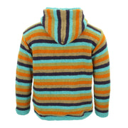 Hand Knitted Wool Hooded Jacket Cardigan - Stripe Retro A