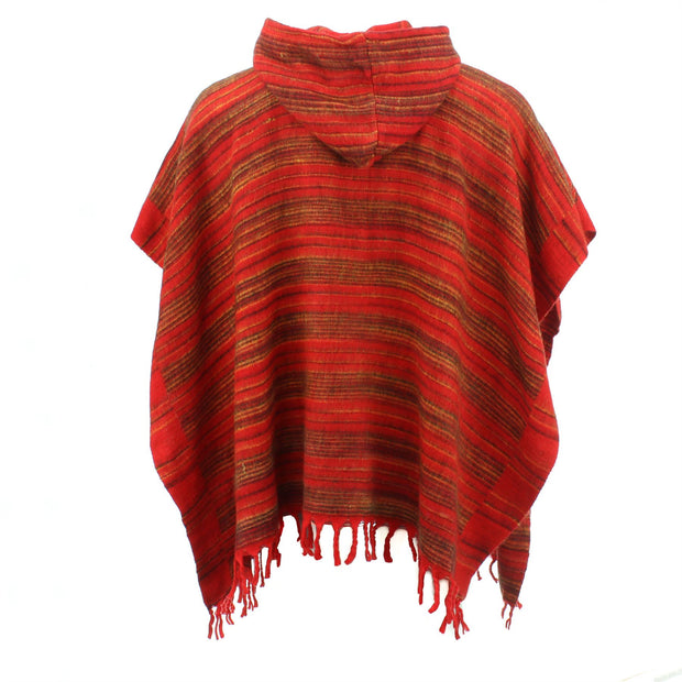 Hooded Square Poncho - Red & Gold