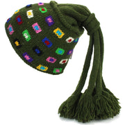 Wool Knit Fountain Tassels Hat - SQ Green