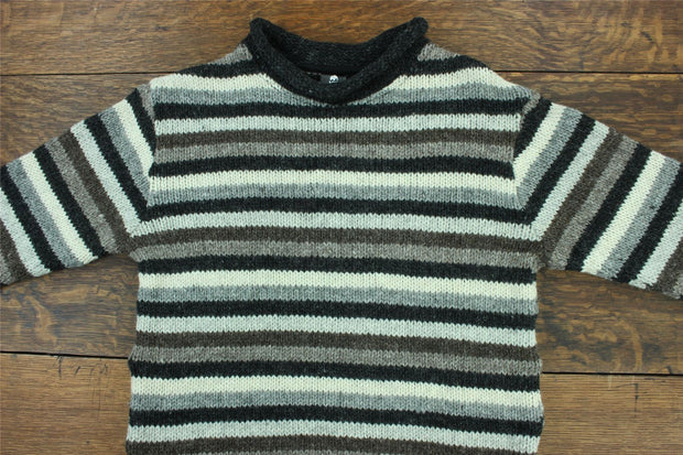 Hand Knitted Wool Jumper - Stripe Natural