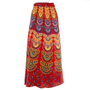 Long Maxi Wrap Skirt with Block Print Mandala - Red & Blue