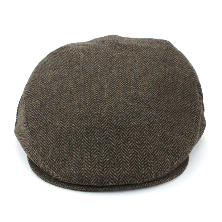 Herringbone Flat Cap with Quilted Lining - Brown