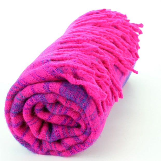 Vegan Wool Shawl Blanket - Stripe - Pink Purple