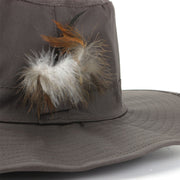 Wide Brim Outback Style Cotton Bush Hat with Feather - Brown