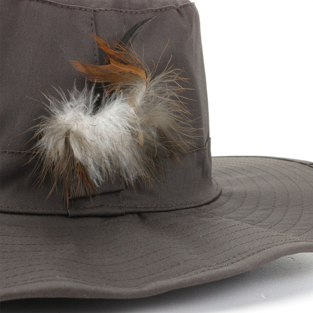 Wide Brim Outback Style Cotton Bush Hat with Feather - Brown