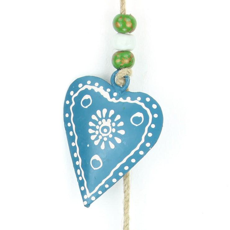 Hanging Mobile Decoration String of Hearts - Teal - Sand String