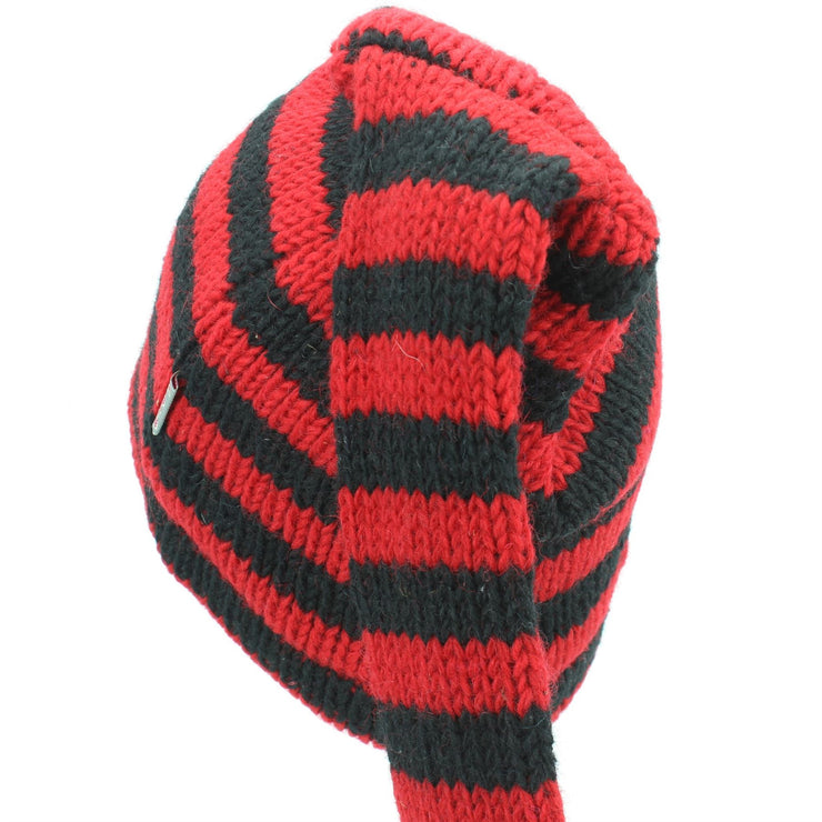 Wool Knit 'Tinky Winky' Tail Beanie Hat - Red & Black