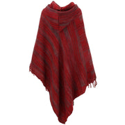 Vegan Wool Hooded Poncho - Dark Red