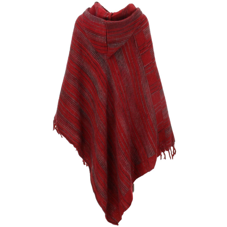 Vegan Wool Hooded Poncho - Dark Red