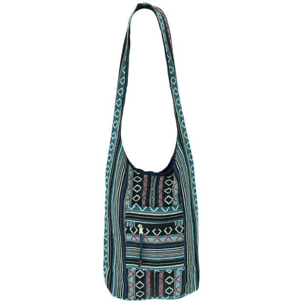 Diamond Pattern Canvas Sling Shoulder Bag - Black Blue