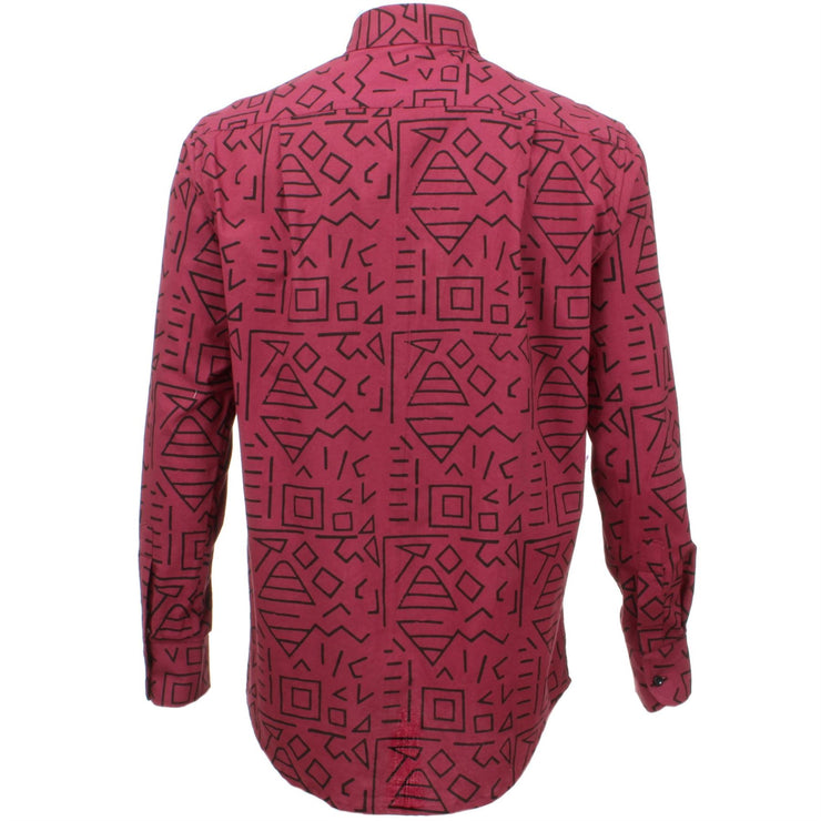 Regular Fit Long Sleeve Shirt - Wine Red with Black Abstract Shapes