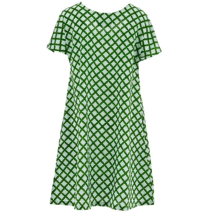 Floaty Pocket Pleat Dress - Verde Trellis