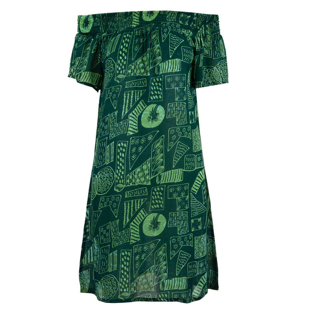 Shirred Comfy Dress - Doodle Days Green