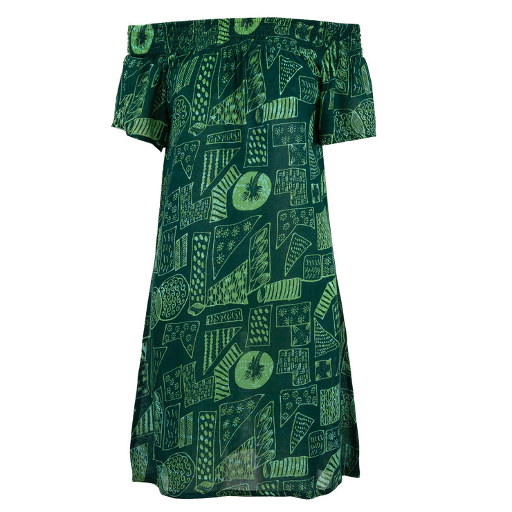 Shirred Comfy Dress - Doodle Days Green