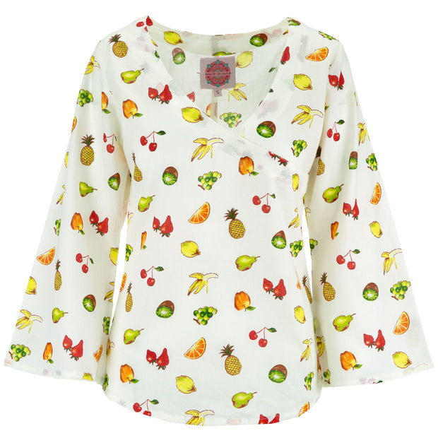 Wrap Top with Flared Sleeve - Fruit Picnic