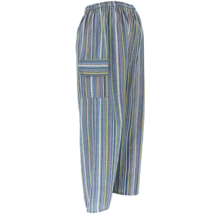 Striped Cotton Cargo Trousers Pants - Blue & Yellow