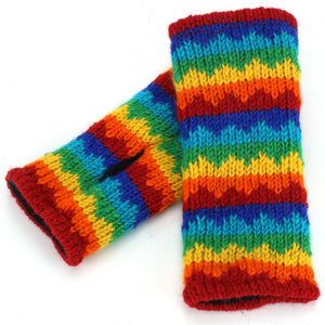 Wool Knit Arm Warmer - Rainbow Zig Zag