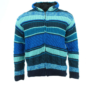 Chunky multi strik hættetrøje i uld - blå
