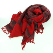 Tibetan Wool Blend Shawl Blanket - Red with Red & Grey Reverse