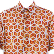 Regular Fit Short Sleeve Shirt - Orange & Red Abstract Diamonds