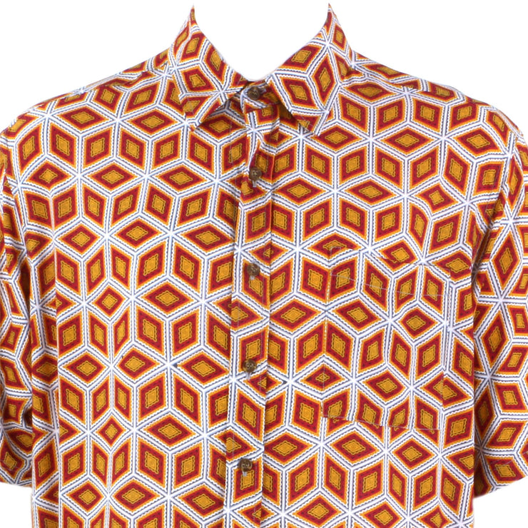 Regular Fit Short Sleeve Shirt - Orange & Red Abstract Diamonds