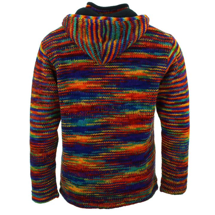 Hand Knitted Wool Hooded Jacket Cardigan - SD Rainbow with Rainbow Trim