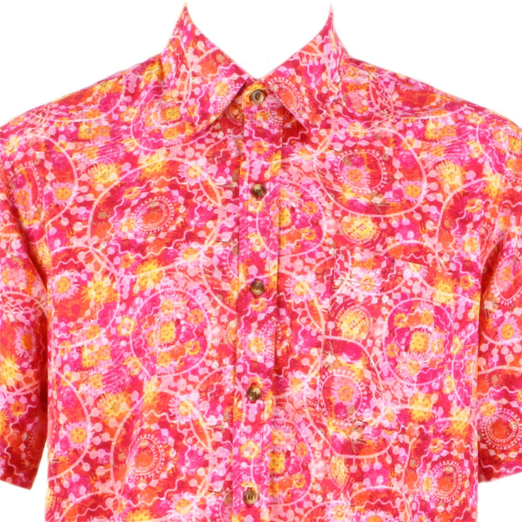 Regular Fit Short Sleeve Shirt - Red & Pink Abstract Circles
