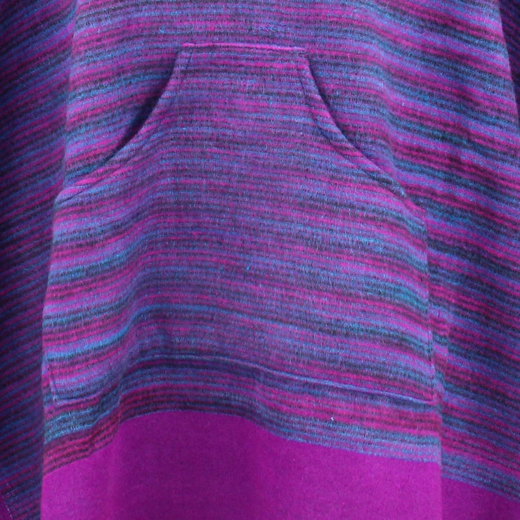 Soft Vegan Wool Hooded Tibet Poncho - Purple & Plum