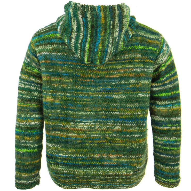 Space Dye Chunky Wool Knit Hooded Cardigan Jacket - Green