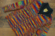 Hand Knitted Wool Jacket Cardigan - SD Rainbow with Rainbow Trim