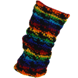 Chunky Wool Knit Leg Warmers - Rainbow Houndstooth