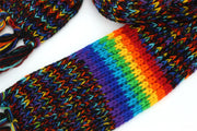 Hand Knitted Wool Scarf - SD Black Rainbow Stripe