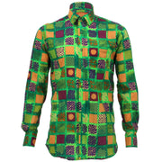 Regular Fit Long Sleeve Shirt - Green & Multicoloured Square Abstract