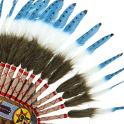 Native Amercian Chief Headdress - Blue with Black Spots (Brown Fur)