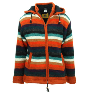 Cardigan veste à capuche en laine tricotée à la main coupe femme - rayure anu