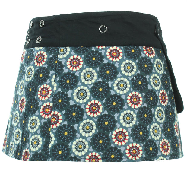 Reversible Popper Wrap Children's Size Mini Skirt - Black Patch Strips / Kaleidoscope