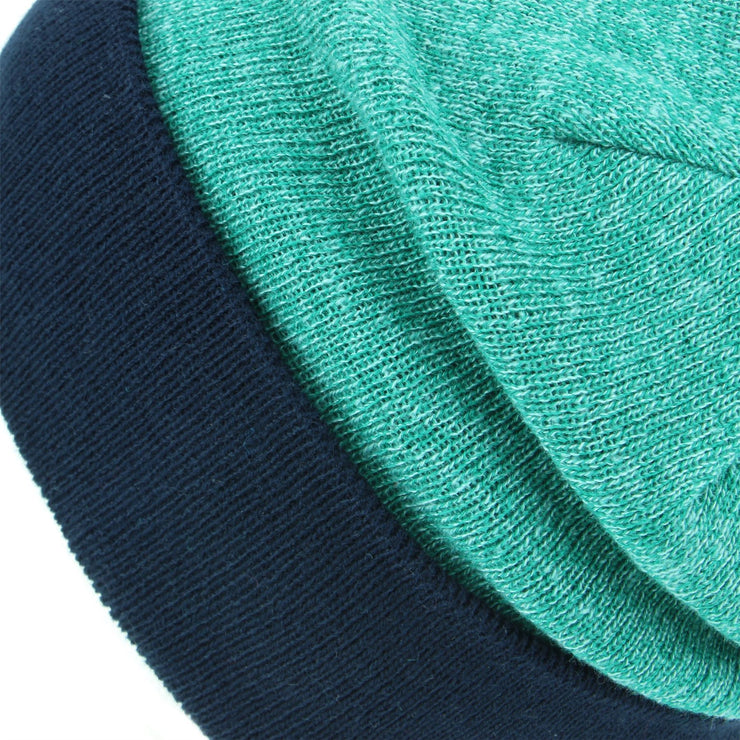 Fine Knit Marl Beanie Hat with Navy Turn-up - Green