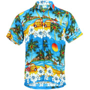 Short Sleeve Hawaiian Shirt - Sunset Camper - Blue