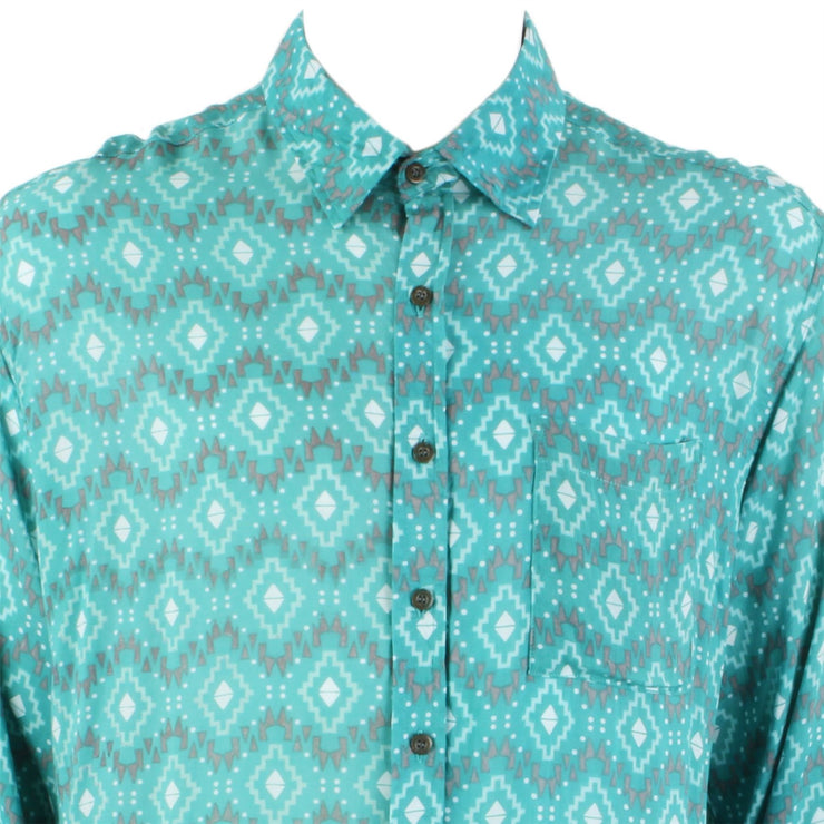 Regular Fit Long Sleeve Shirt - Green Aztec Diamonds