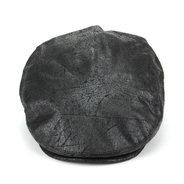 Leather Effect Flat Cap - Black