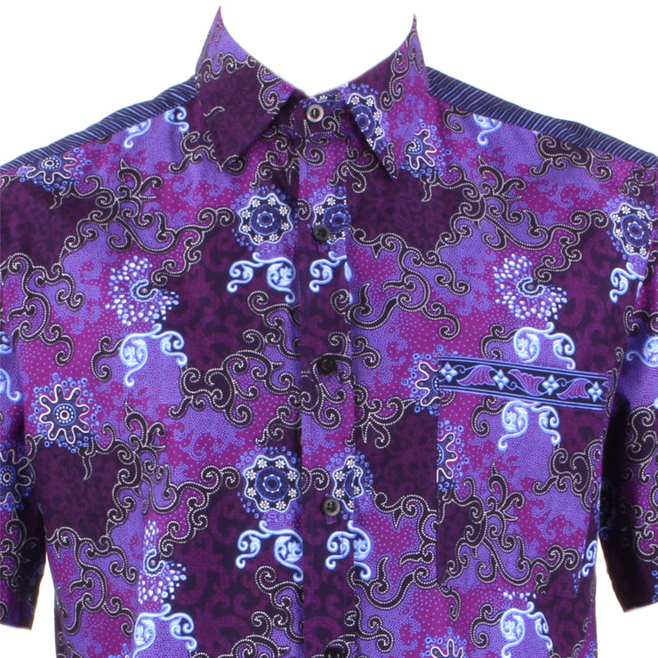 Regular Fit Short Sleeve Shirt - Purple Abstract Swirls
