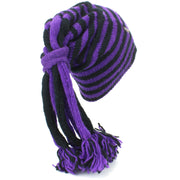 Wool Knit 'Fountain' Tassels Beanie Hat - Purple & Black
