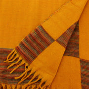 Tibetan Wool Blend Shawl Blanket - Mustard with Red & Grey Reverse