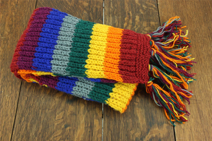 Hand Knitted Wool Scarf - Rainbow 2