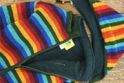 Hand Knitted Wool Hooded Jacket Cardigan - Stripe Dark Rainbow