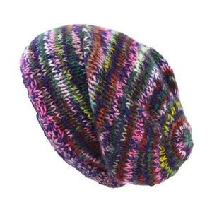 Håndstrikket baggy slouch beanie hue - sd lilla mix