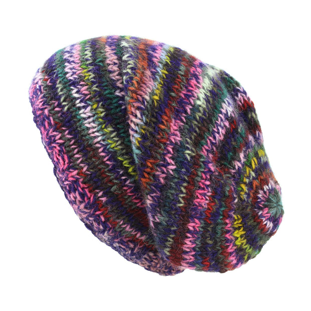 Hand Knitted Baggy Slouch Beanie Hat - SD Purple Mix