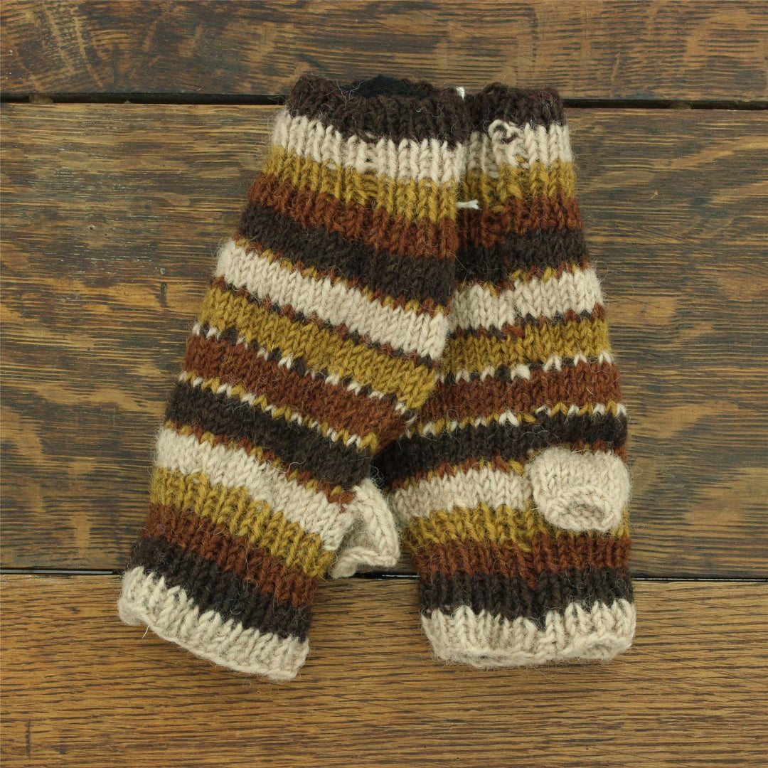 Hand Knitted Wool Arm Warmer - Stripe - Tik Tik Brown